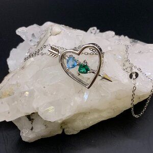 Blue Topaz Green Tourmaline Heart Pendant Necklace Sterling Silver 925 18"